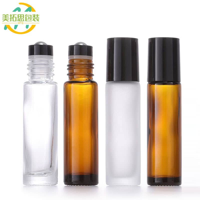 10ml Roller Bead Bottle Transparent Tea Essence Bottle Black Cover Ball Perfume Sample Glass Bottle Thick Bottles