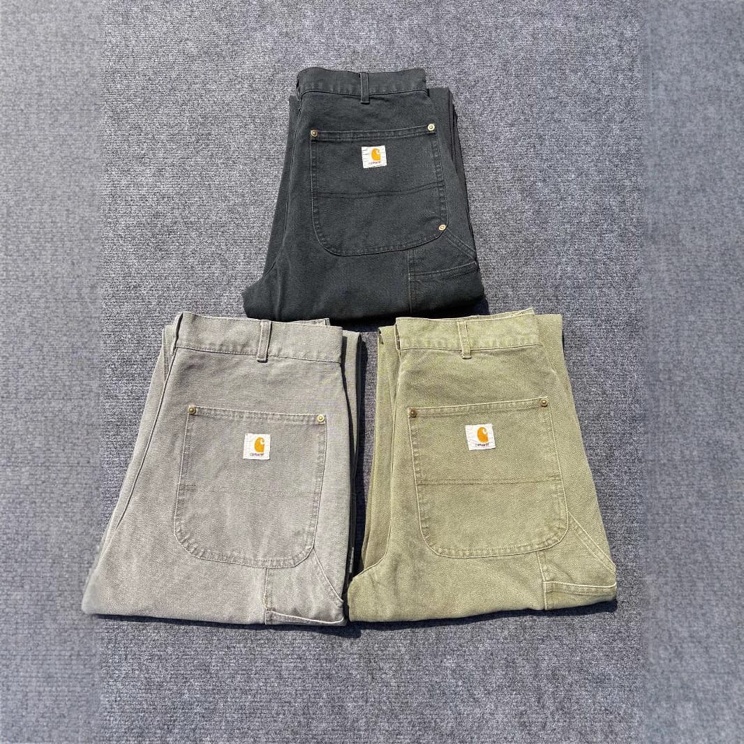 B01 High Version Carhartt Canvas Denim Washed Distressed Lumberjack Casual Work Pants for Men and Women