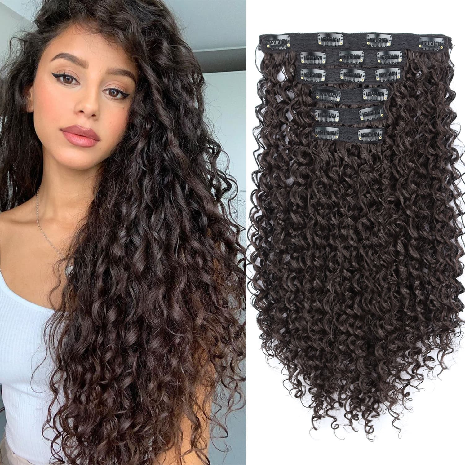 European and American 6-Piece Clip-On Small Curly Black Fashion Hair Accessories Women's Wig Pieces In Stock Wholesale
