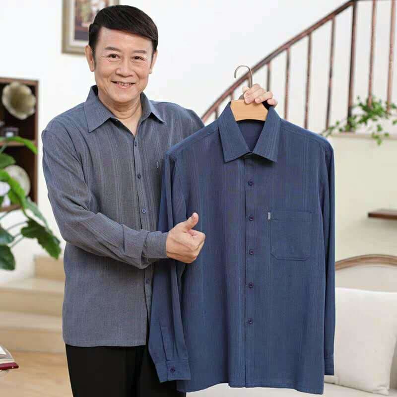Summer Thin Cotton Linen Men's Long Sleeve Casual Shirt Loose Fit Business Casual Dad Clothes Pure Color Shirt for Adults