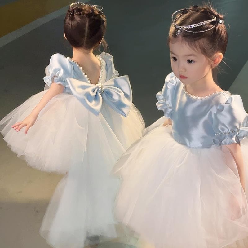 Blue Girls Dress Baby Sweet Piano Princess Dress Birthday Flower Girl Wedding Fairy Dress