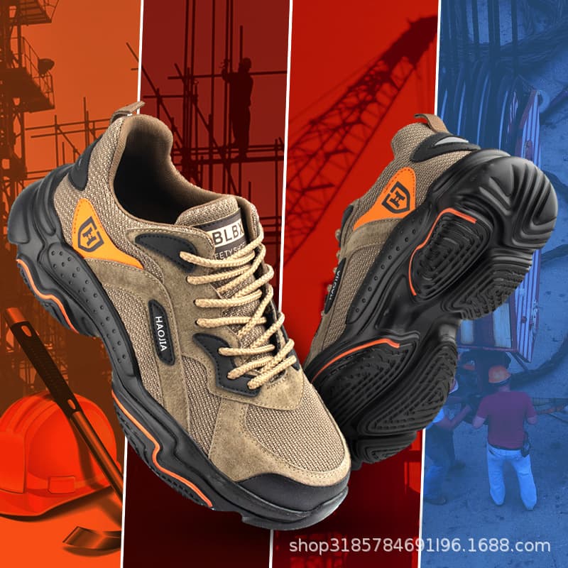 Fashionable Men's Safety Shoes Lightweight Anti-Odor Breathable Construction Work Shoes Four Seasons Steel Toe Anti-Crushing Com