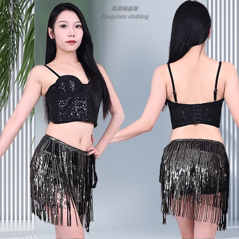 Oriental Dance Hip Scarf Belt Indian Dance Performance Belt Beginner Belly Dance Waist Decoration Bar Sequins Fringe Scarf