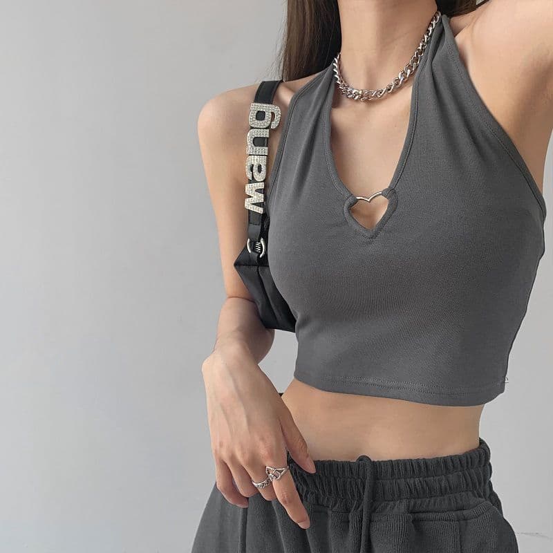 Cool New Hot Girl Backless Deep V Top Halter Neck Design Sleeveless Top Cropped Short Vest Women