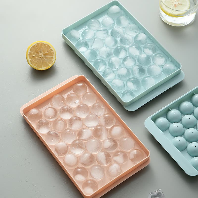 Creative 33-Cell Round Ice Cube Mold Plastic with Lid Ice Ball Maker Homemade Ice Cube Tray Freezer Box