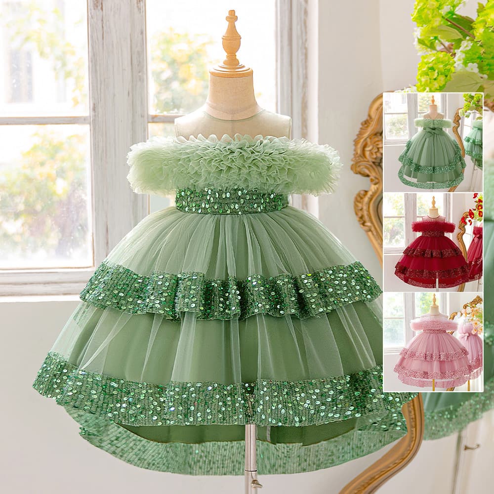 Amazon Kids Tutu Tulle Train Dress Wedding Gown Princess Dress Performance Banquet Dress