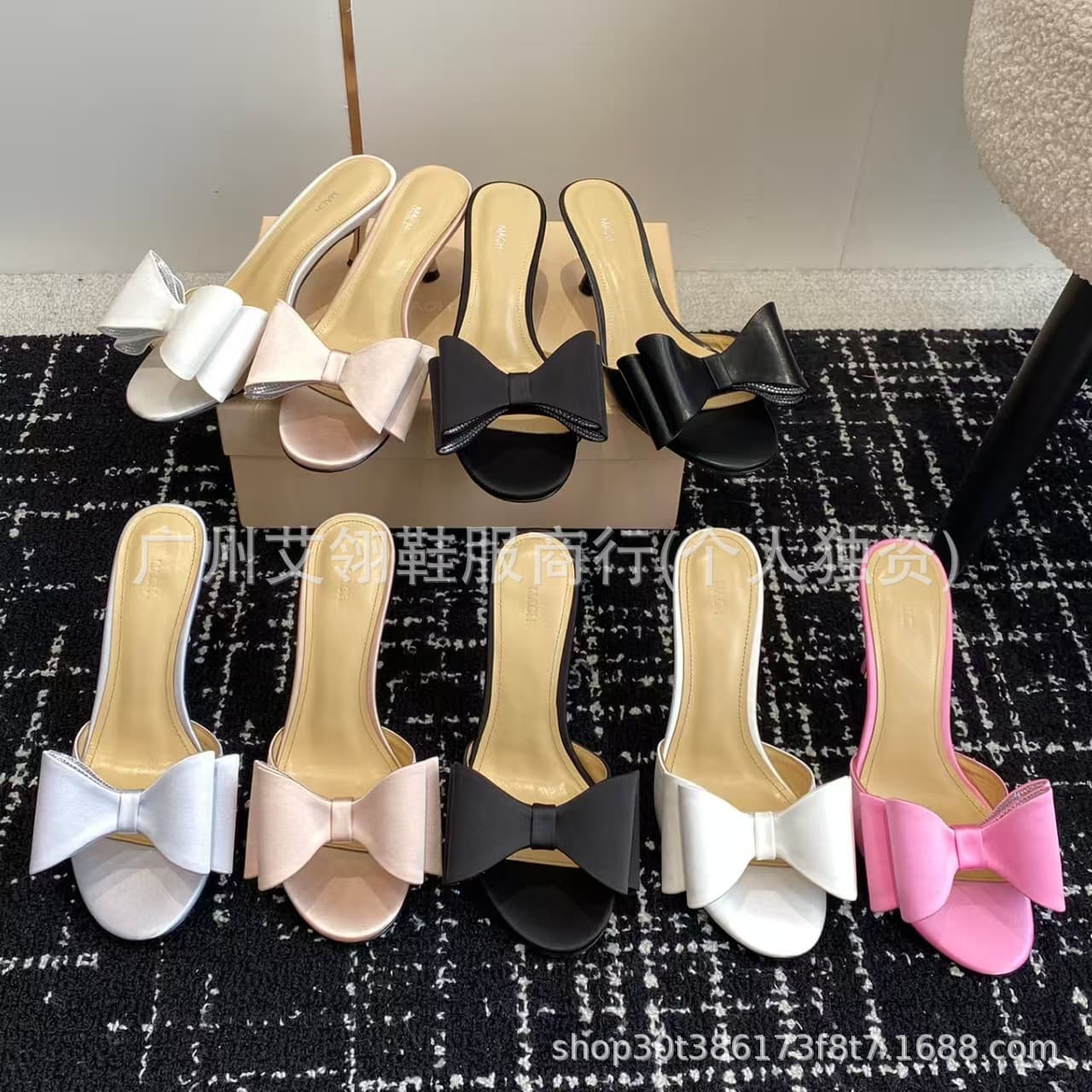 2024 New European and American Fashion Bow Toe-Covering Mules, Stiletto Heel Sexy Sandals, Sizes 35-40
