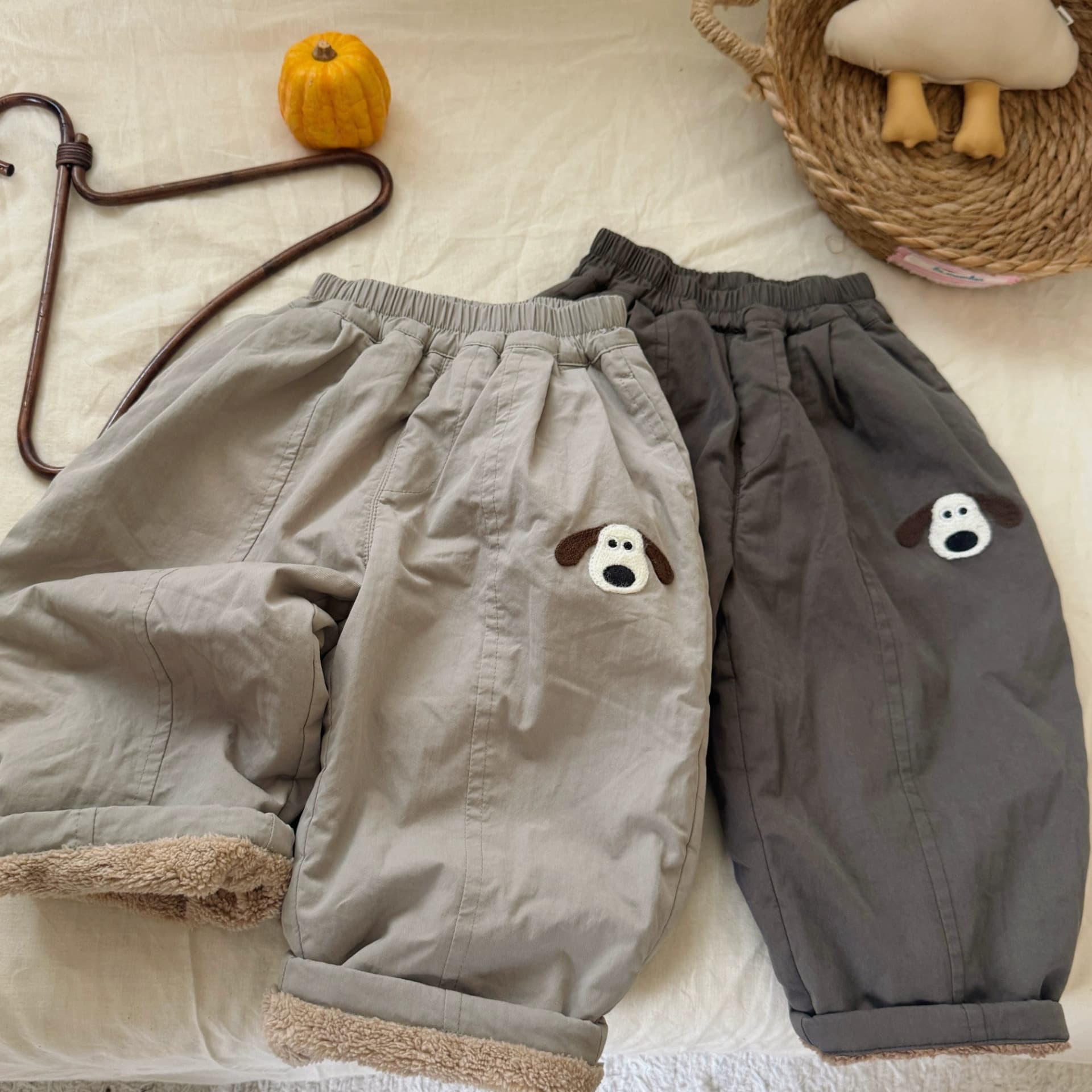 Children's Casual Fleece-Lined Winter Pants, Toddler Straight-Leg Long Pants, Trendy Baby Cartoon Harem Pants, Girls' Thickened, Cross-Border