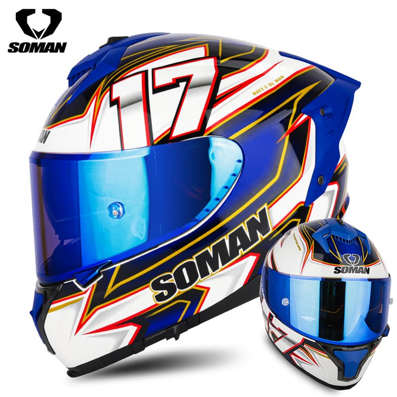 SOMAN motorcycle racing helmet men and women riding four seasons double lens safety helmet running helmet ECE certification SM961S