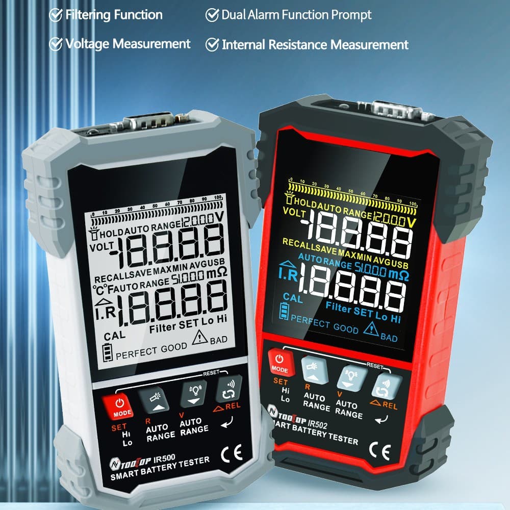 IR500/IR502 Battery Internal Resistance Tester 0.000mΩ~500Ω Lead-Acid Alkaline Lithium Battery Testing