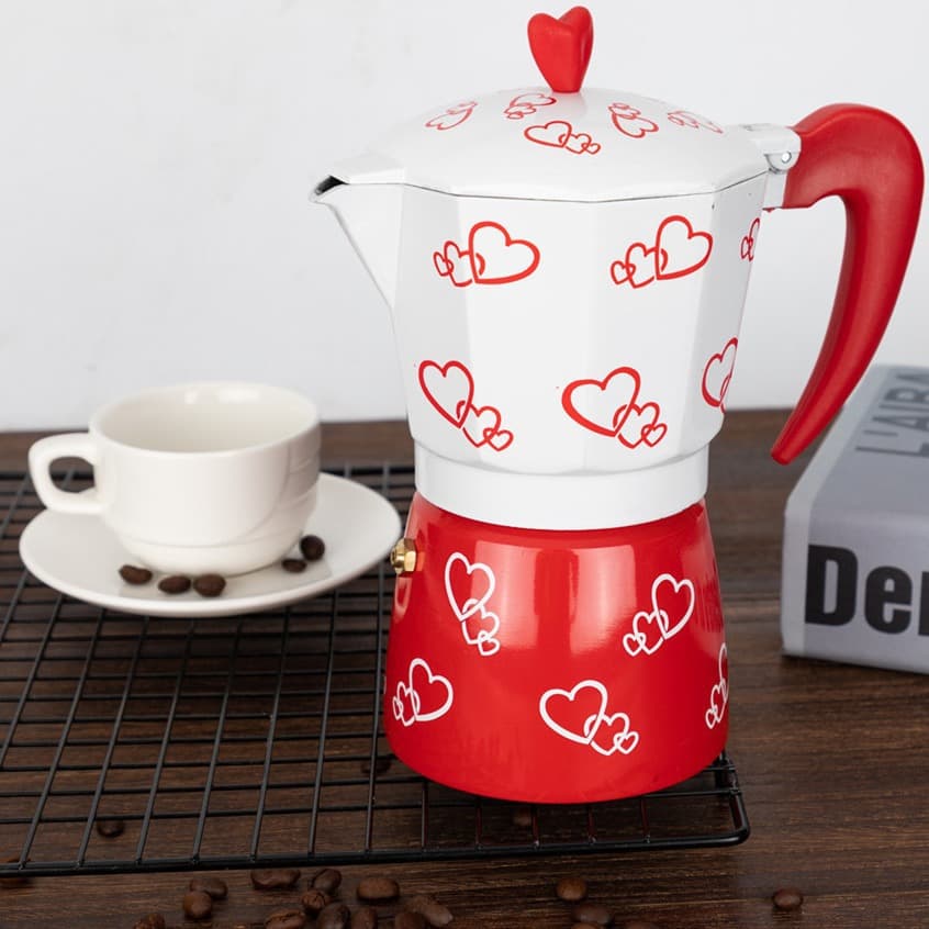 [Easy Star] Aluminum Coffee Pot, Moka Pot, Heart-shaped Spray-painted Pot, Factory Direct Wholesale