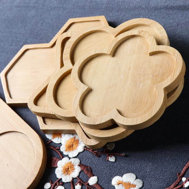 Bamboo Coaster Set for Gongfu Tea Ceremony, Heat Insulation Pad, Bamboo Six Gentlemen Round Wooden Coaster, Mosaic Coaster, Customizable with LOGO