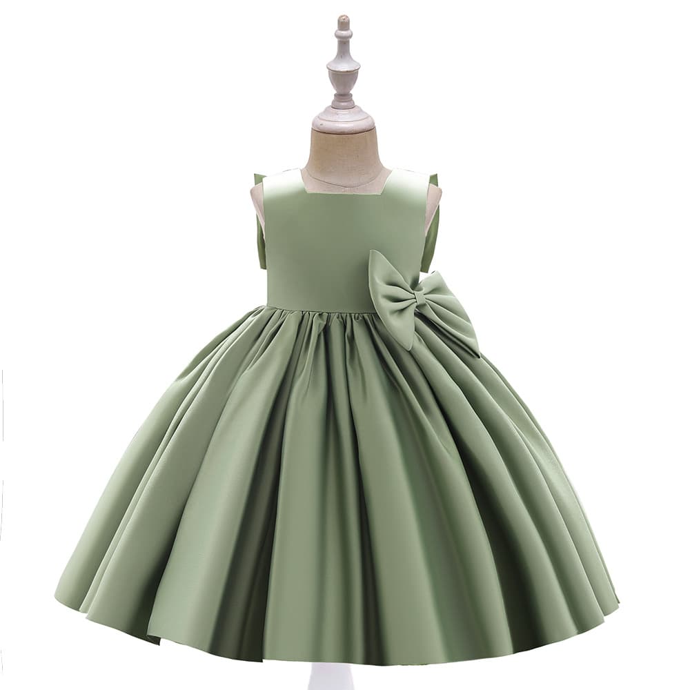 2026 Cross-border Girls' Formal Dress with Large Bow Cake Skirt Satin Gown for Banquet, Catwalk, Evening Wear, Princess Dress