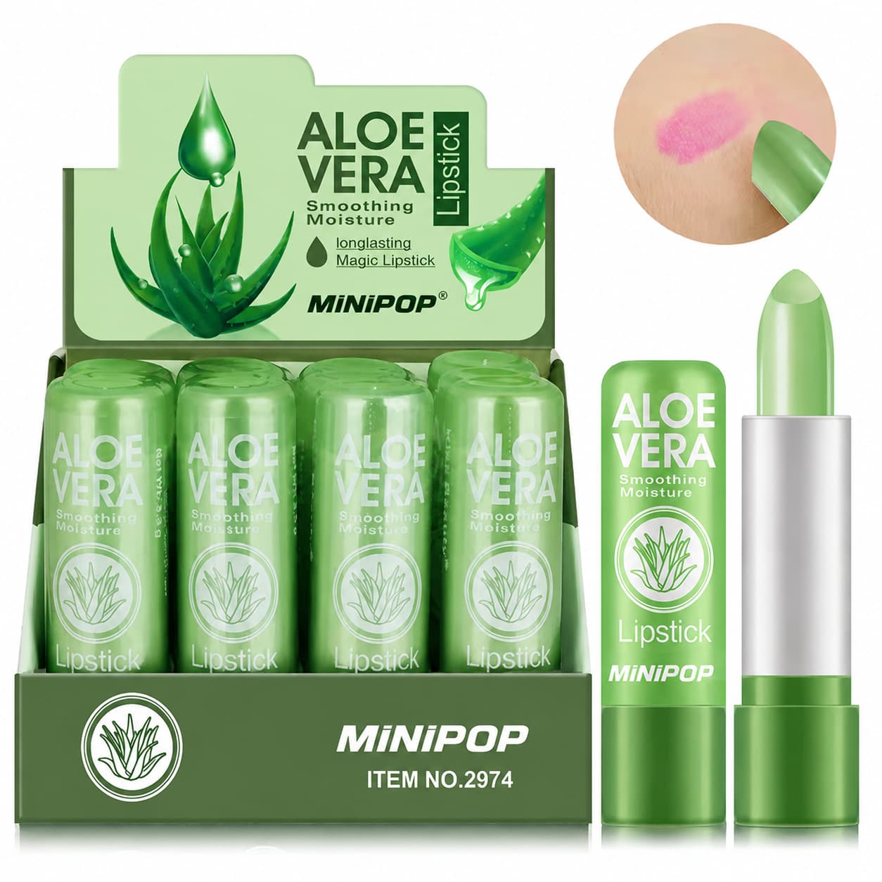 Foreign trade cross-border aloe vera lipstick color-changing lip balm moisturizing, waterproof, anti-drying, temperature-changing lipstick TK hot selling protection