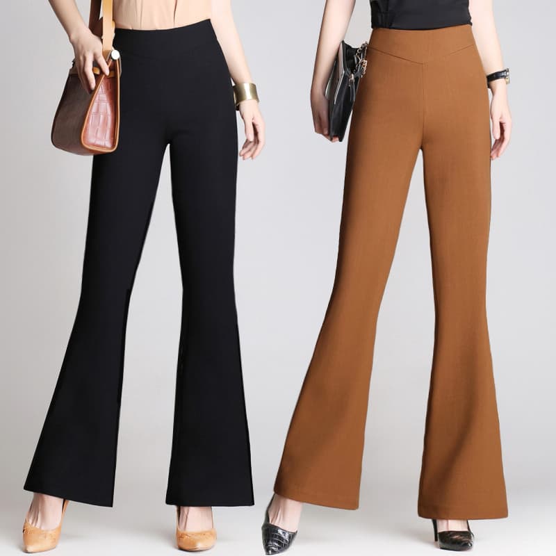 New Flared Micro-Bell Bottom Pants Women's Long Trousers Plus Size Casual Pants Elastic Waist Stretch