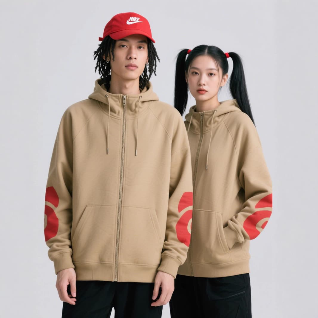 Cross-border trendy brand zip-up hoodie, loose casual pure cotton hooded sweatshirt, unisex jacket, custom printing available