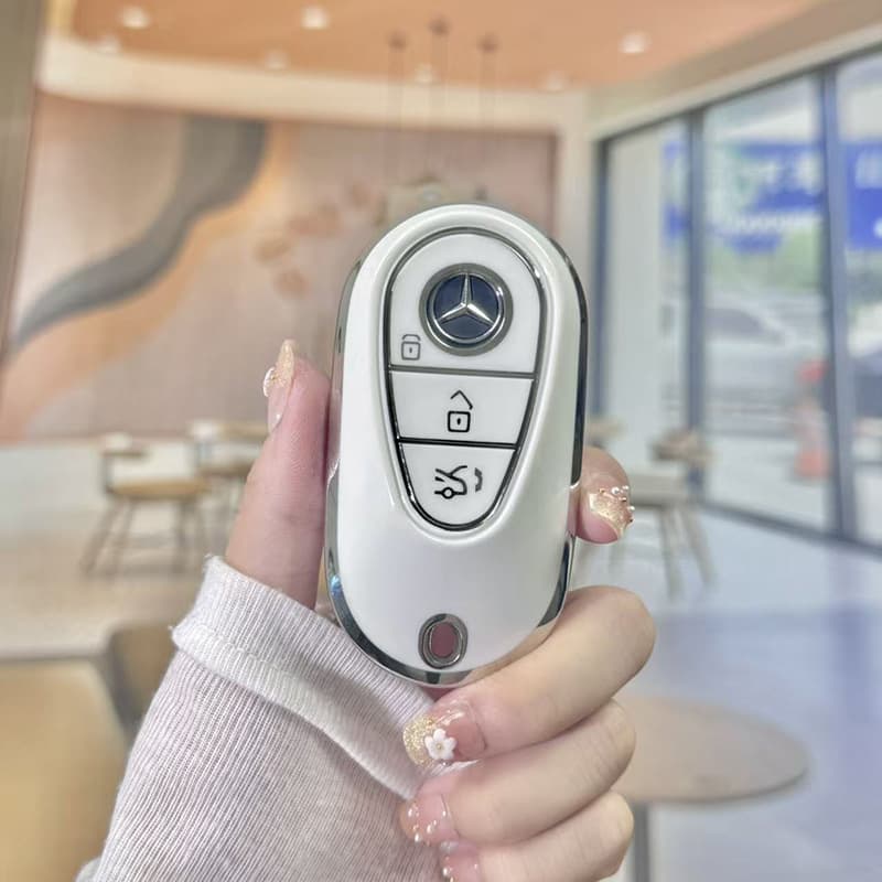 Mercedes-Benz TPU Key Case Cover for C-Class C200L 22, S-Class S400L/EQS/C260L, Silver Edge
