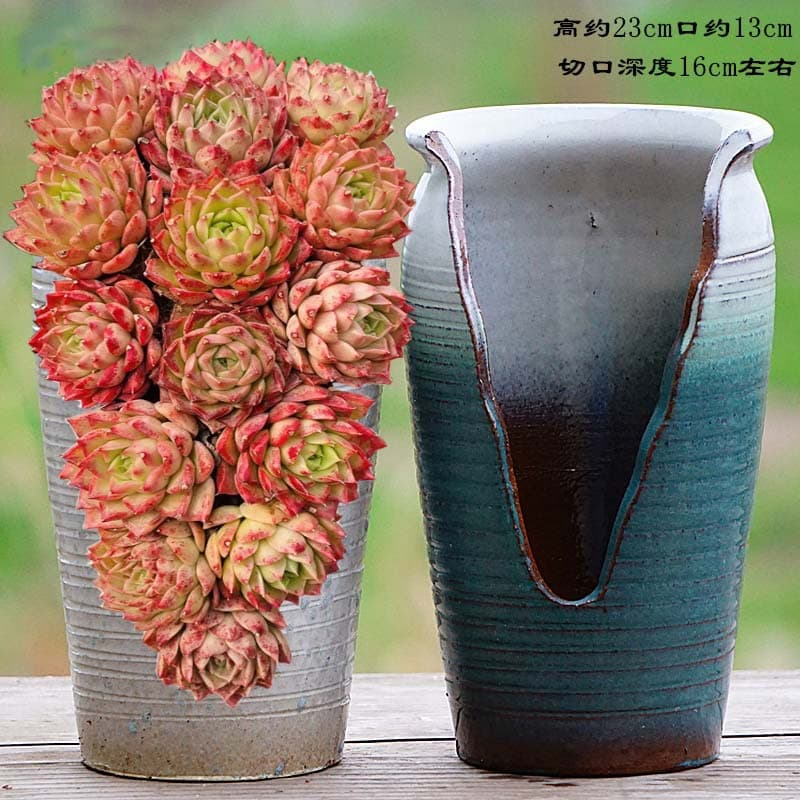 Yixing handmade coarse pottery deep-cut succulent flowerpot ceramic master old pile purple sand breathable large-gap cliff pile basin