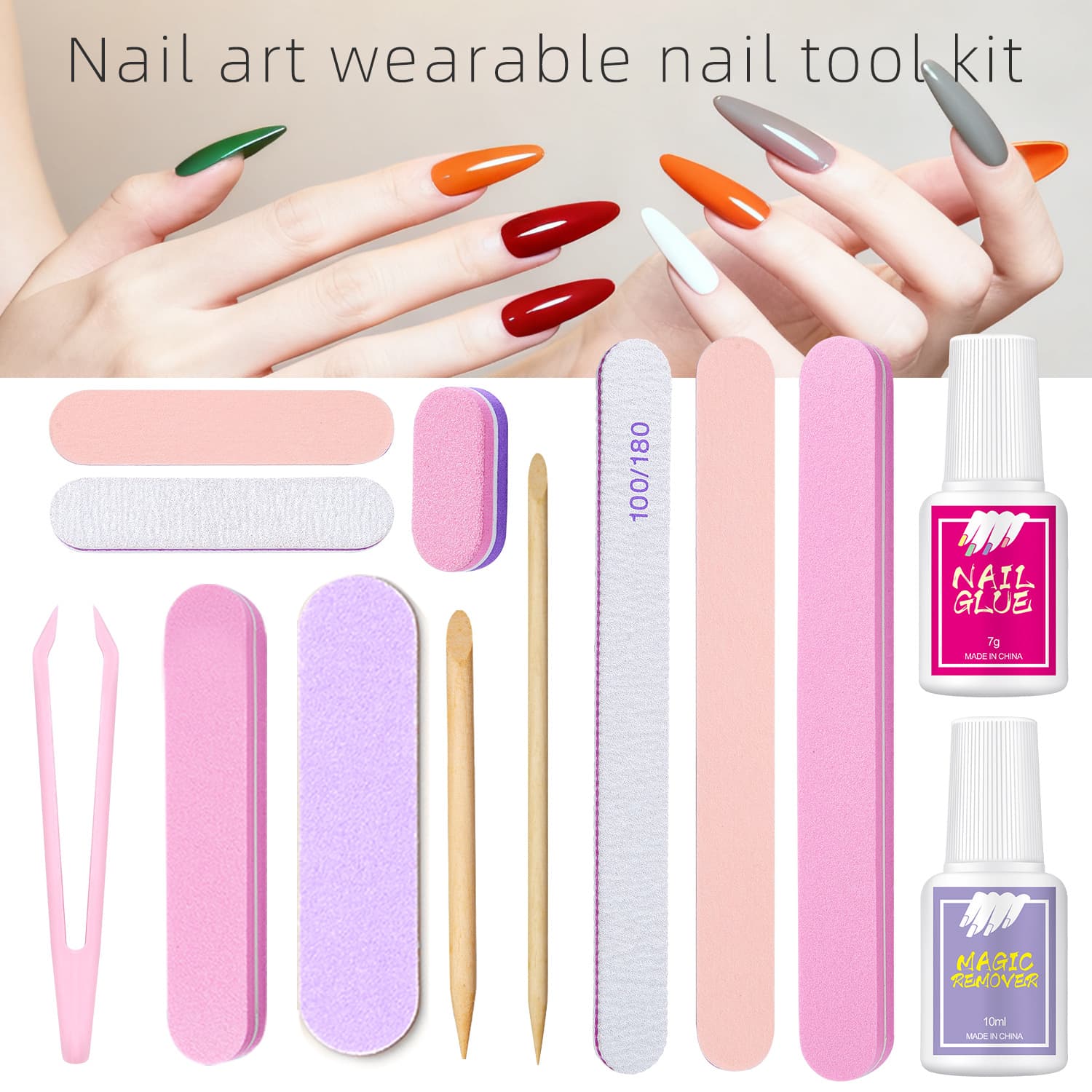 Nail Care Kit Manicure Tools Nail Glue Remover File Cuticle Remover Home Use for Beginners