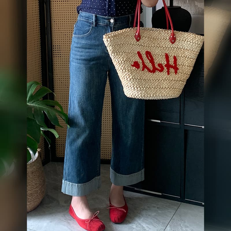 Shuangtian 2026 Spring New Plus Size Women's 200 Jin Plus Size Casual Versatile Turned Hem Straight Jeans YC372