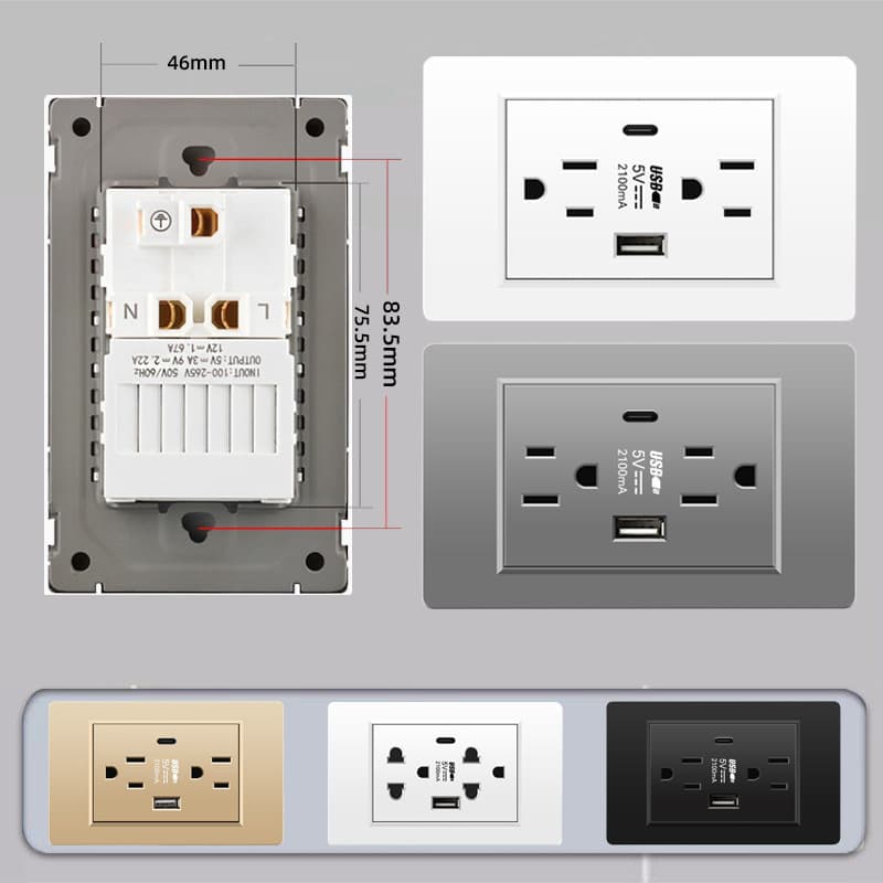American USB switch socket American standard American standard Thai American six-hole socket Type-c118 switch socket