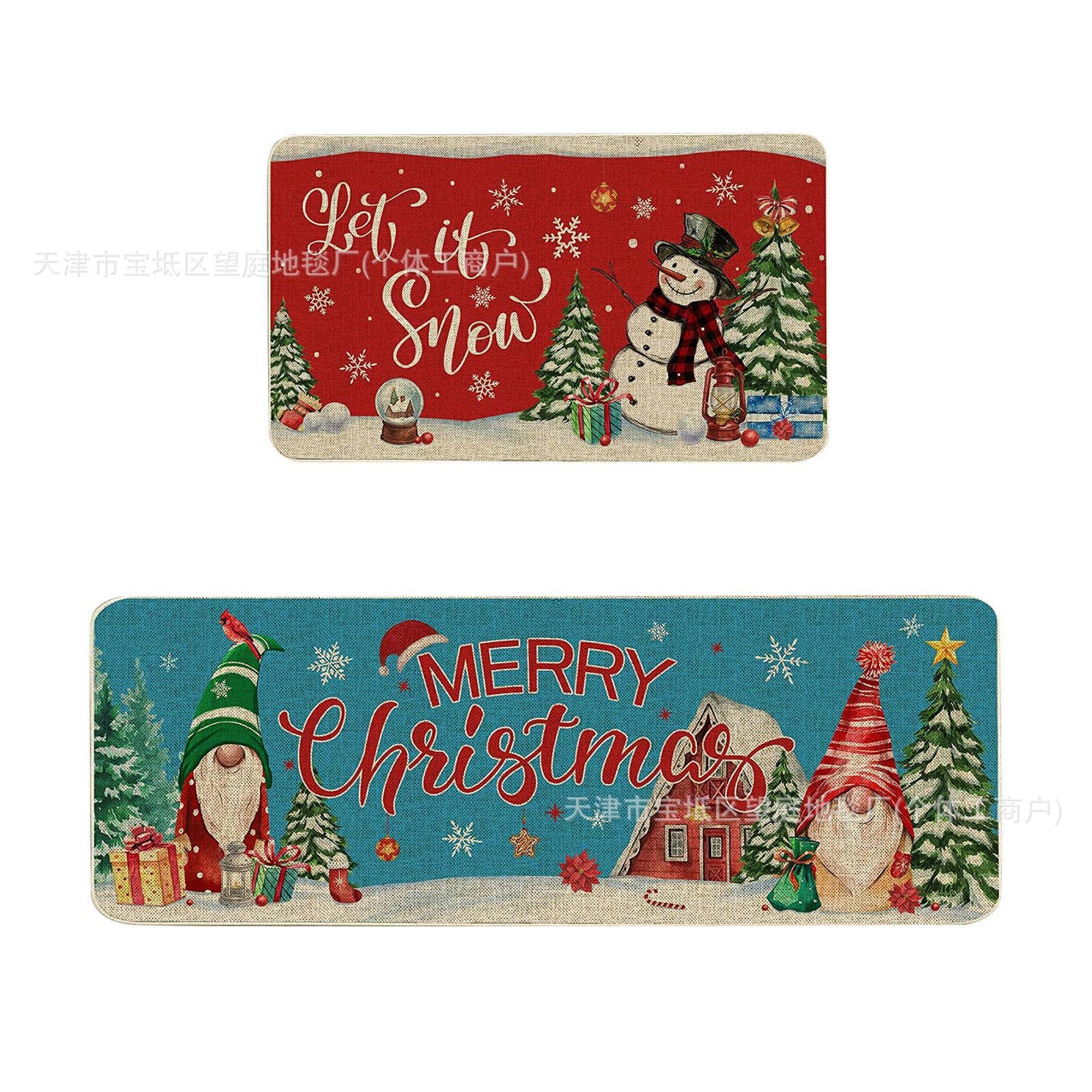 Cross-border Christmas linen winter theme carpet non-slip and stain-resistant door entry mat absorbent bathroom entrance mat