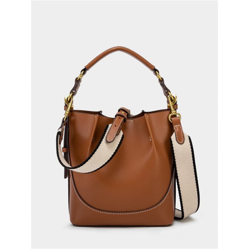 Spain New Women's Bag, Brown Pleated Drawstring Versatile Handbag, Wide Shoulder Strap Crossbody Bag