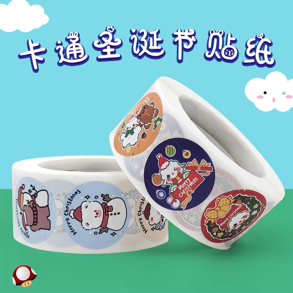 In Stock Christmas Sticker Roll, Cartoon Creative Merry Christmas Adhesive Labels