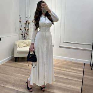 Cross-Border European & American Women's Amazon Spring/Autumn New Dress Collared Waist-Slimming Fitted Cardigan Long Dress