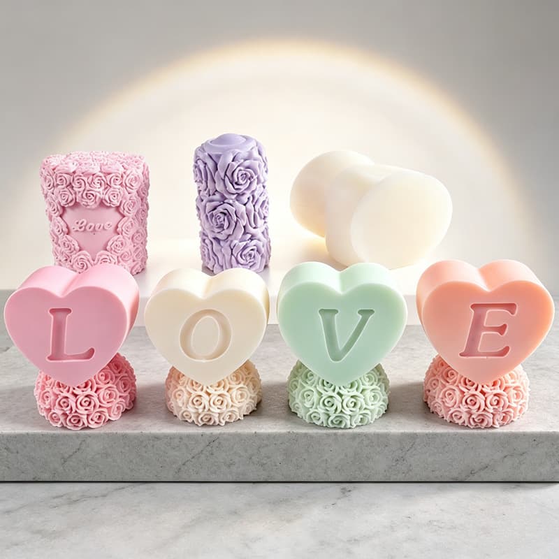 3D Rose Relief LOVE Candle Mold, Heart Letter DIY Aroma Wax Handmade Gypsum Silicone Mold