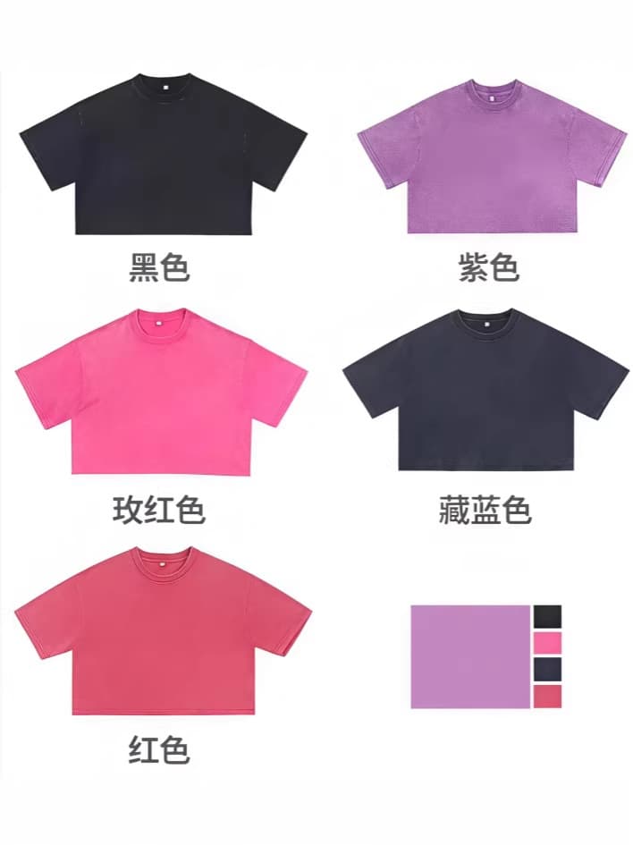 Cross-border Streetwear Short-Sleeve Cropped T-Shirt for Women, OVERSIZE Pure Cotton 240G Washed Distressed Baddie Crop Top
