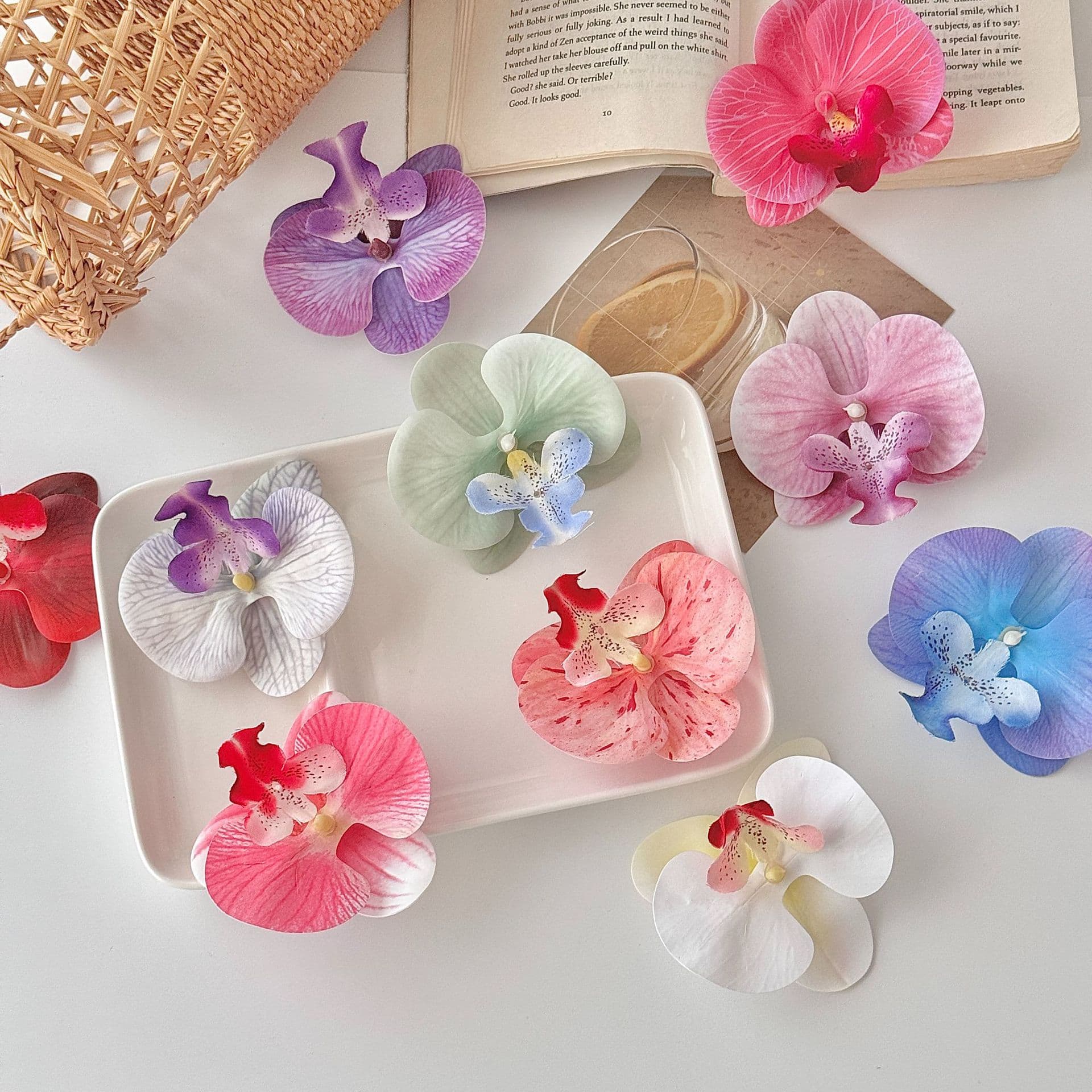 Phalaenopsis Artificial Flower Heads Fake Flowers DIY Craft Decoration Hair Clip Corsage Accessories Party Favors Cake Decorations