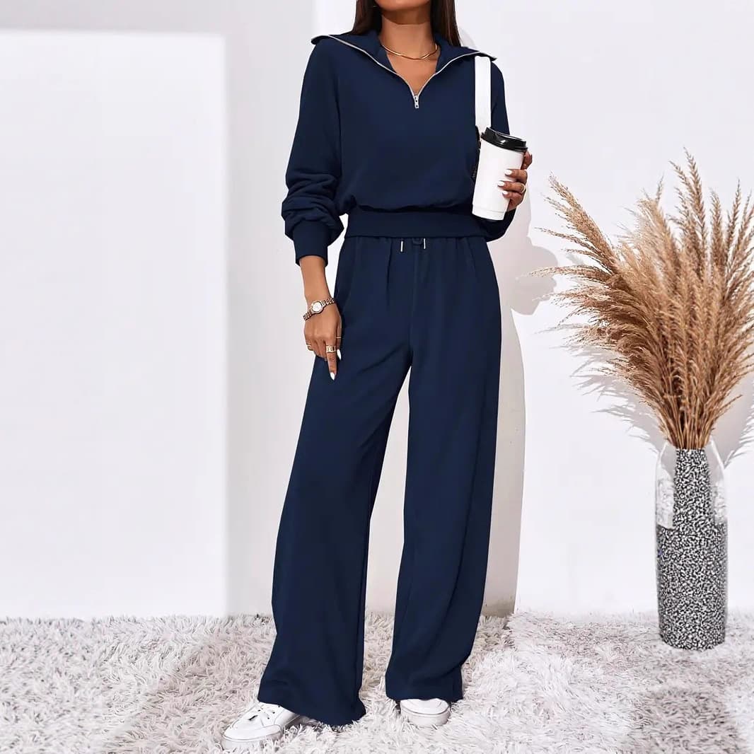 Cross-Border Fashion Half-Open Collar Long-Sleeve Sweatshirt and Jogger Casual Set Oversize Pullover Sweatpants Two-Piece Set for Women