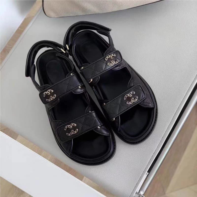 C-brand Velcro Sandals for Women Summer 2023 Chanel-style Thick Sole Genuine Leather Roman Fashion Flat Breathable Lightweight