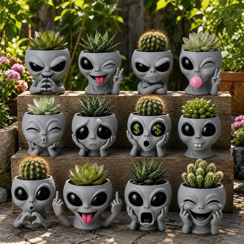 New Cross-Border Product Funny Alien Face Planter 3D Printed Interesting Alien Face Flower Pot Decoration