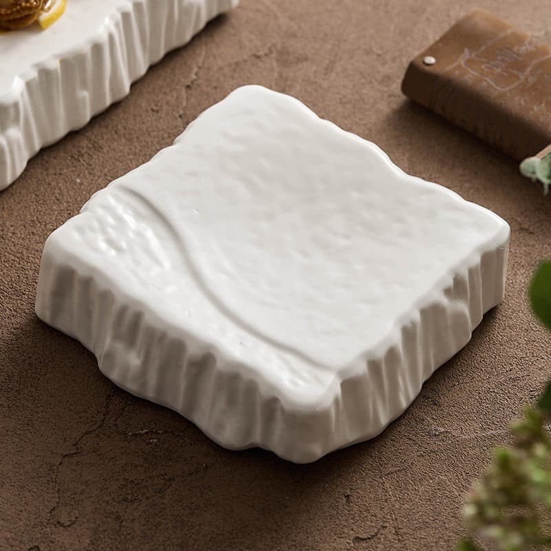 Manufacturer Rock Grain Ceramic Dessert Plate Premium Ceramic Plate Hotel Sushi Plate Artistic Presentation Plate Square Plate