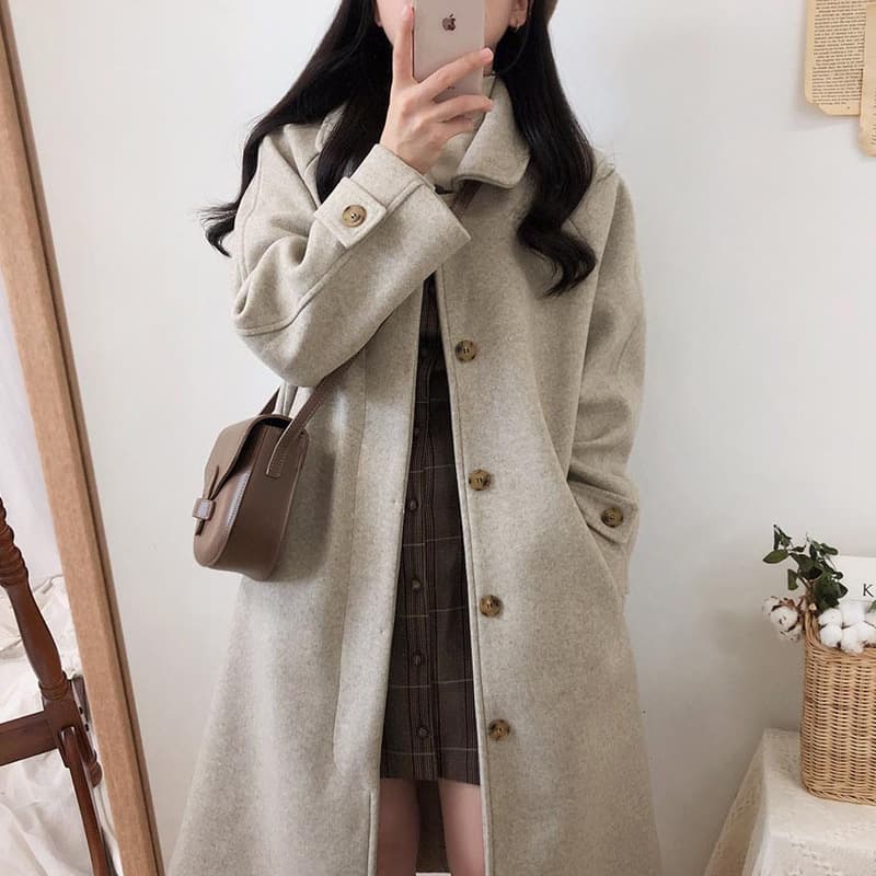 Student Wool Coat for Women, Mid-Length 2024 Winter New Korean Version Loose Slim-Fit Thick Knee-Long Wool Coat