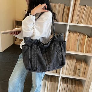 Vintage Denim Tote Bag Women 2026 Cross-border Large Capacity Shoulder Bag Casual Commuter Bag Simple Student Bag