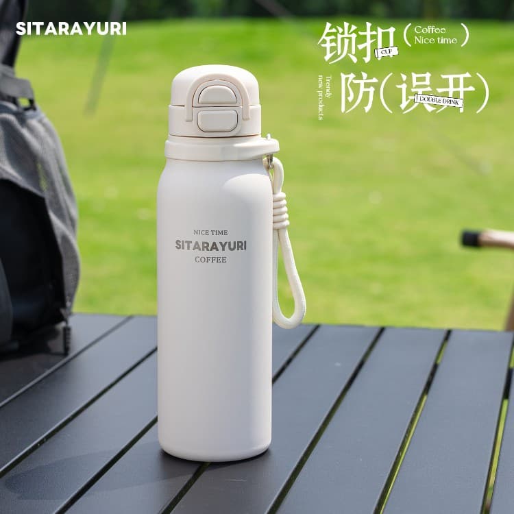 Double drink simple 304 stainless steel thermos cup large capacity student sports direct drinking water cup portable kettle outdoor cup