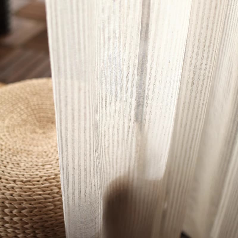 Linen Semi-Sheer Ramie Chinese Japanese Nordic Style Linen Yarn Solid Color Cotton Linen Stripe Curtain Finished Sheer Curtain