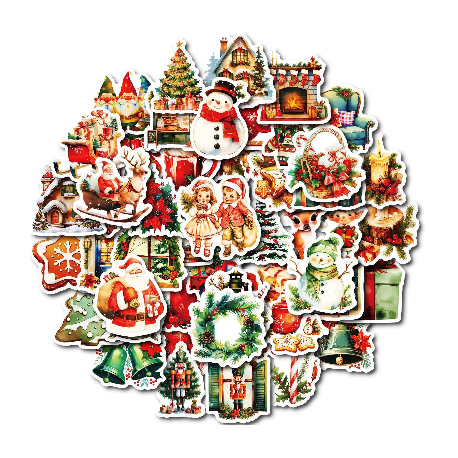 50 Christmas Eve family atmosphere cartoon graffiti stickers to decorate suitcase and notebook stickers