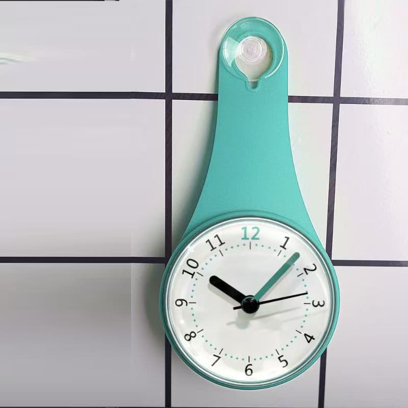 Cyan oval bathroom clock suction cup waterproof wall clock anti-fog kitchen suction cup clock silicone mini shower wall clock