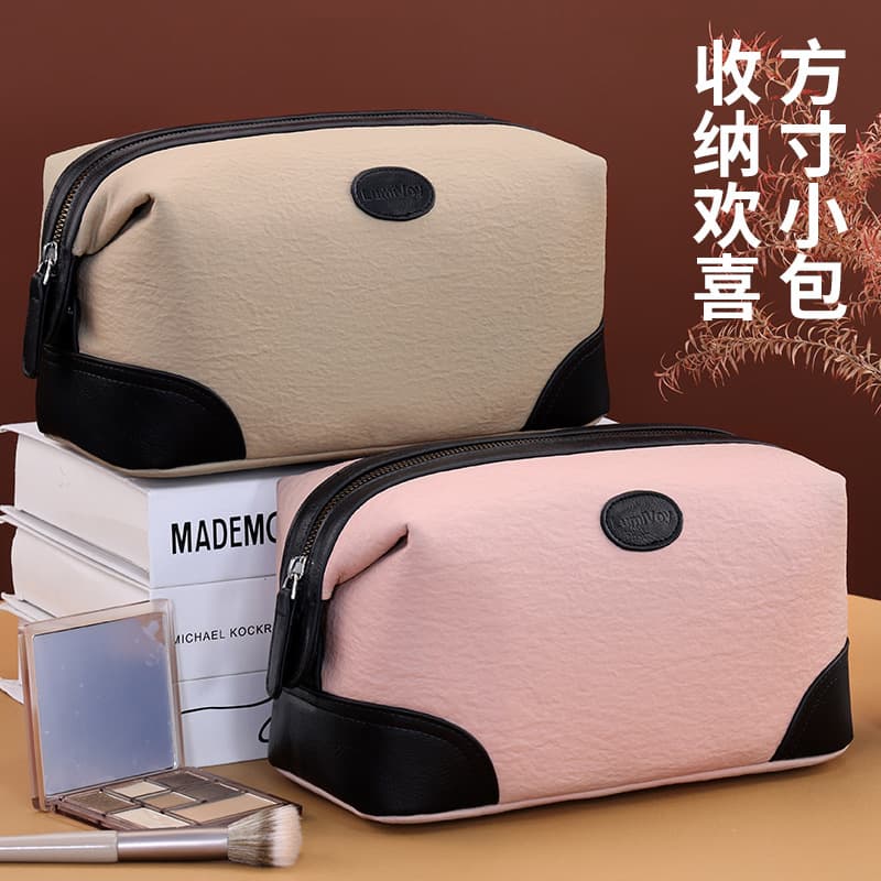 Cross-border new product contrasting color hand-held cosmetic bag, high-end waterproof, large-capacity portable cosmetic storage bag, toiletry bag