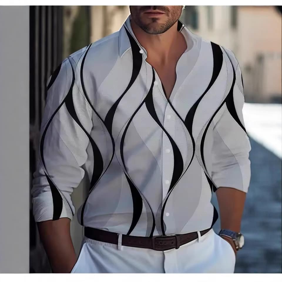 2025 Men's Long Sleeve Shirt Multi-Color Striped 3D Clothing Men's Long Sleeve Slim Fit Business Top Casual Shirt
