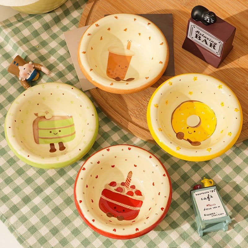 Four Tea-Infused Sweetheart Dipping Dishes Soy Sauce Dishes BBQ Bowls Underglaze Color Kitchen Supplies Complete Set