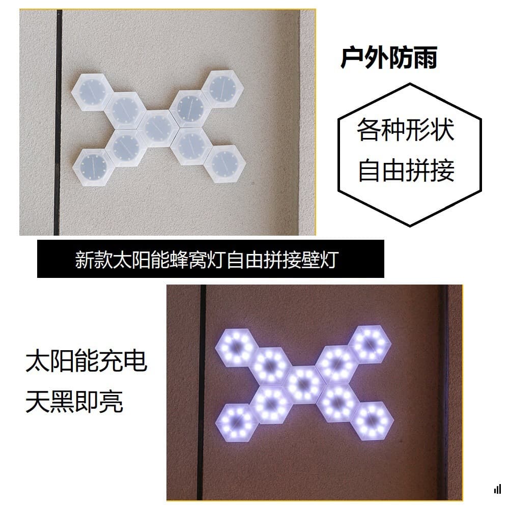 New Cross-Border Solar LED Modular Wall Light DIY Honeycomb Light Outdoor Rainproof Garden Landscape Light Background Wall Light