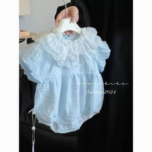 Boutique High-End | Baby Girl Infant Summer Bodysuit Two Colors Cute Pink Blue Cotton