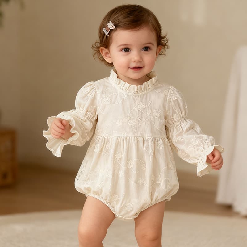 Korean-style Baby Romper Spring/Autumn New Fashion Flower Embroidery Long Sleeve Baby Girl Princess Birthday Onesie