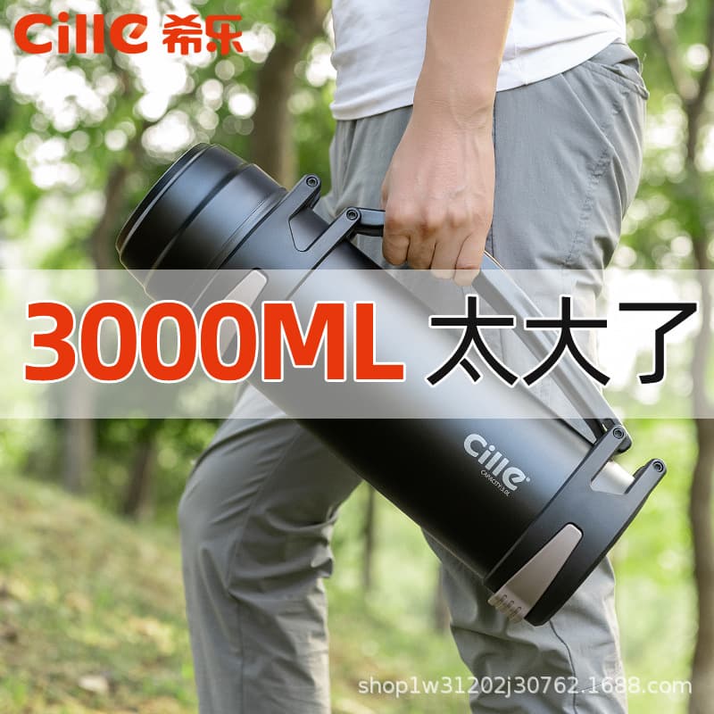 Xile Large Capacity Portable 304 Stainless Steel Insulated Bottle Long-Lasting Heat Retention Large Travel Thermos 3000ML