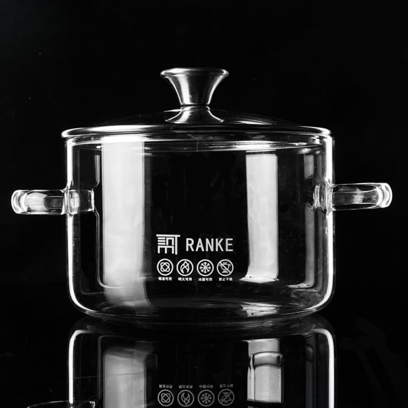 Household High Borosilicate Glass Large Soup Pot, Transparent Heat-Resistant, Open Flame Safe, Thickened Glass with Lid, Milk Pot, Stew Pot